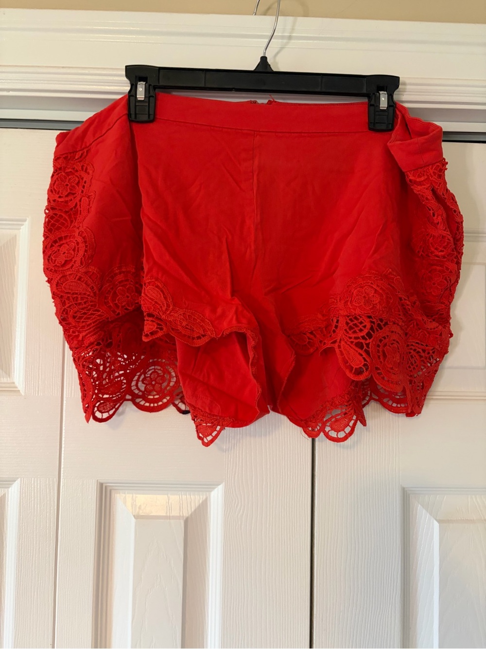 Orange Lace Trim High-Waist Shorts